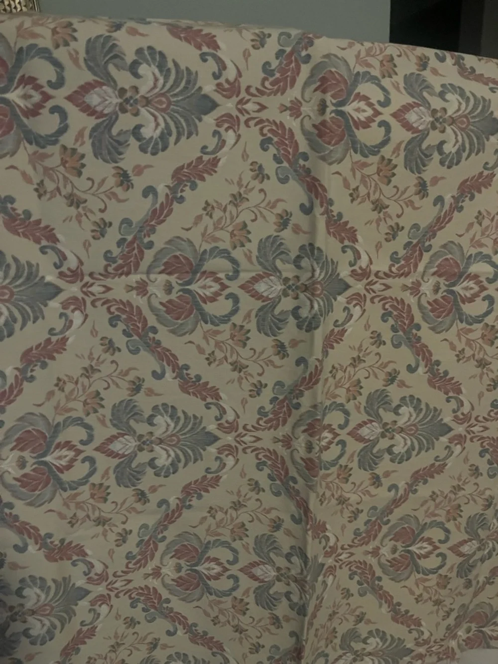Vintage-Inspired Floral Damask Fabric Panel in Cream, Blue, and Dusty Rose